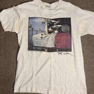 Vintage 90s Salvador Dali Art T-shirt Living Still Life Large White Distressed